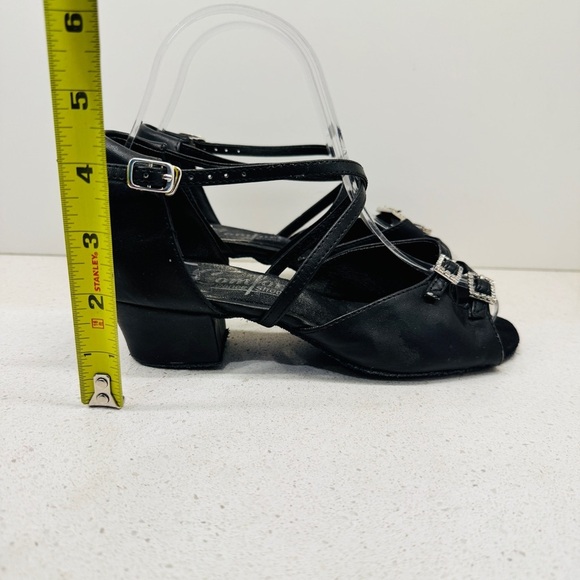 Comfort Dance Shoes The Strappy Black Leather Strappy Block Heel Salsa Sz 5.5 - Picture 2 of 14